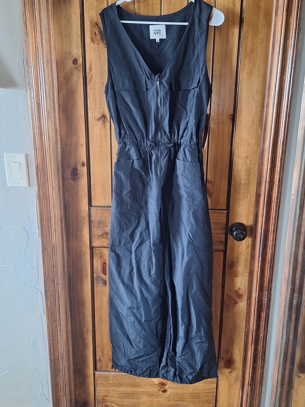 NYC Black Sleeveless Utility Jumpsuit with Drawstring Waist